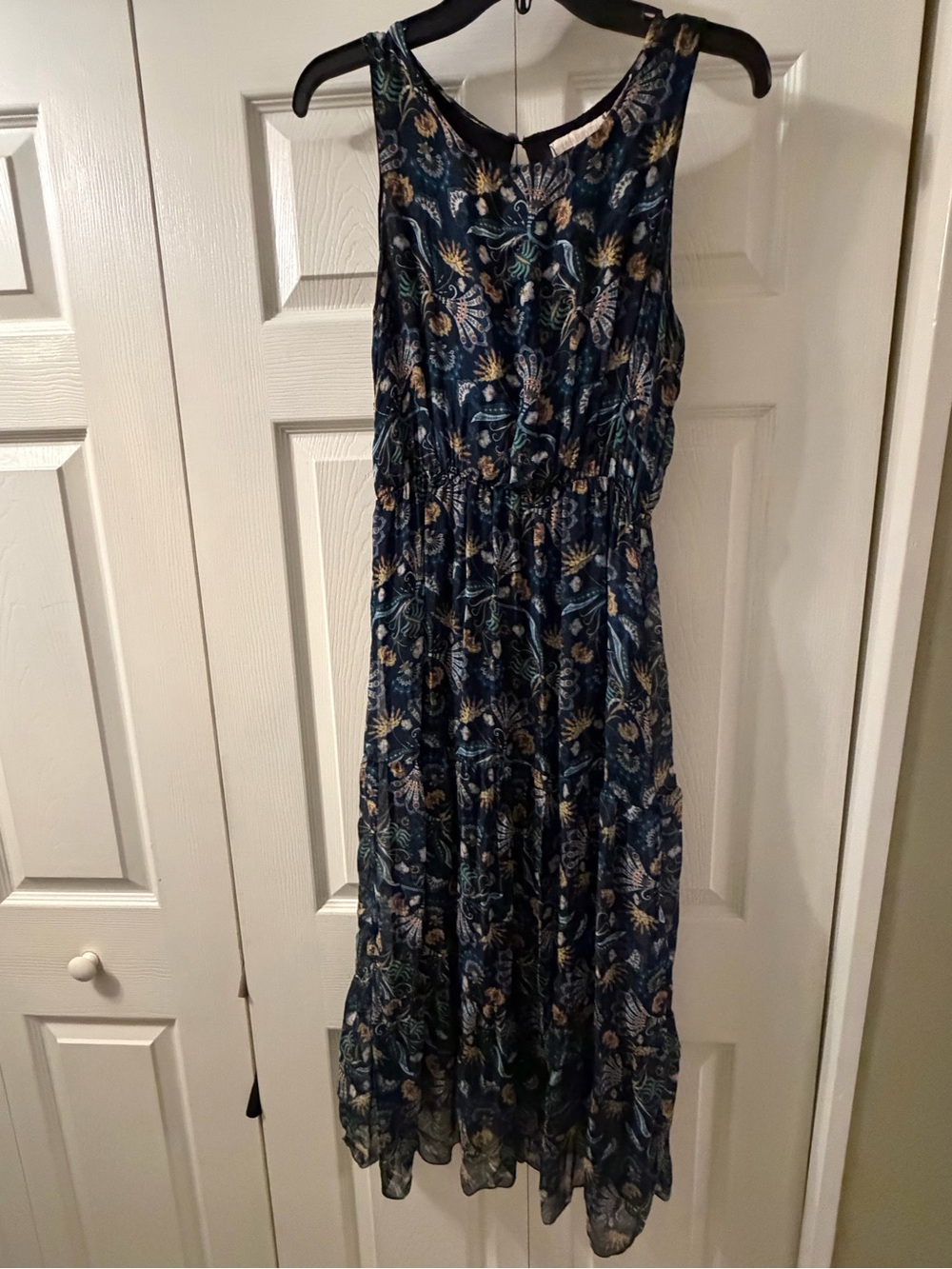 Lara Guidotti Silk Blend Navy Floral Sleeveless Maxi Dress Size XS